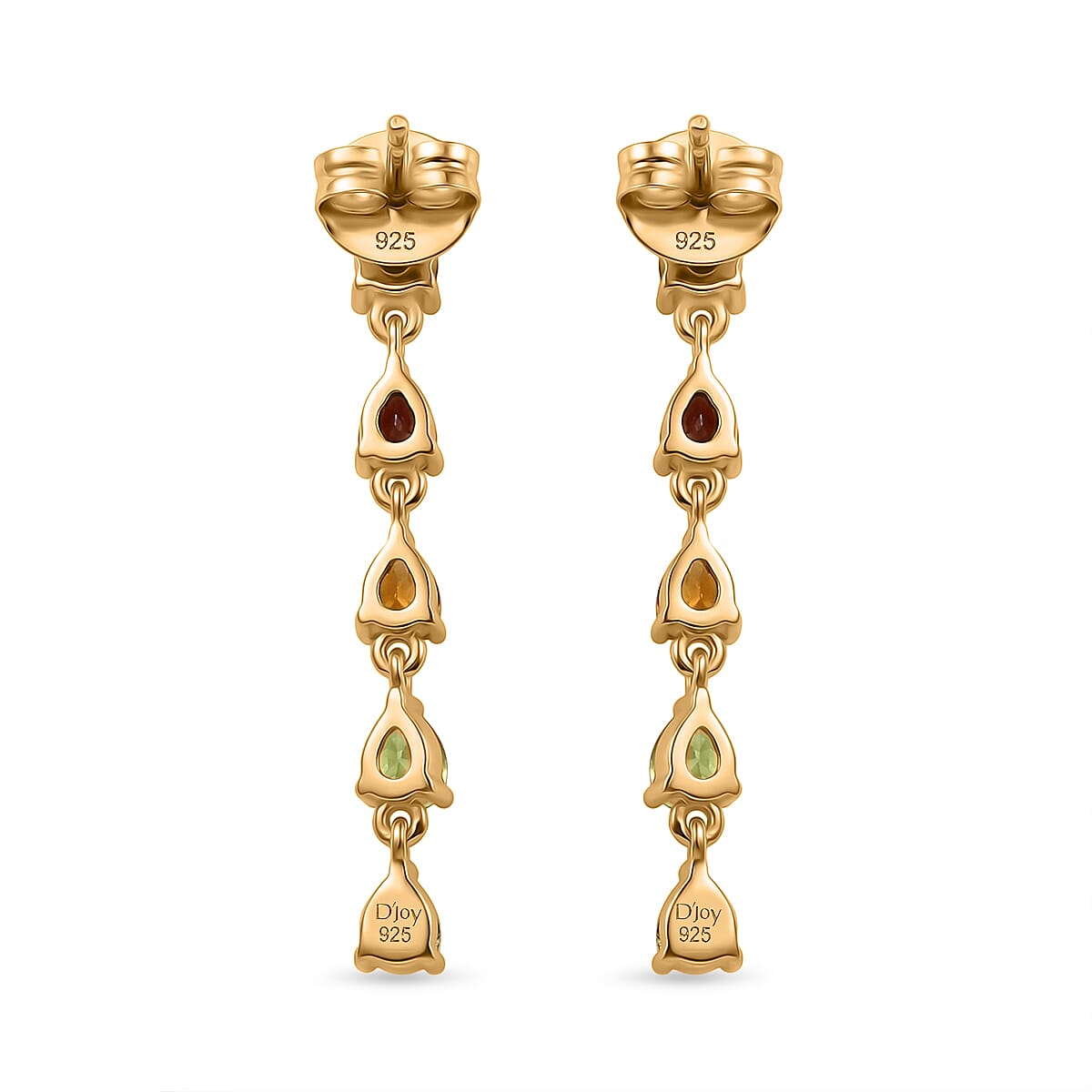 D'Joy - Multi-Tourmaline Dangling Earring with Push Post in Yellow Gold Plated Sterling Silver 1.60 Ct. 8536961 5