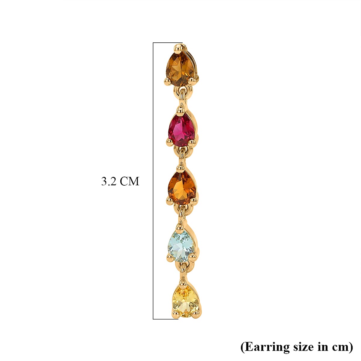 D'Joy - Multi-Tourmaline Dangling Earring with Push Post in Yellow Gold Plated Sterling Silver 1.60 Ct. 8536961 6
