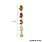D'Joy - Multi-Tourmaline Dangling Earring with Push Post in Yellow Gold Plated Sterling Silver 1.60 Ct.