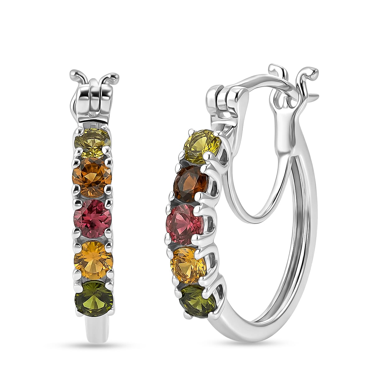D'Joy - Multi-Tourmaline Earring with Clasp in Platinum Overlay Sterling Silver 1.15 Ct. 8531564 0