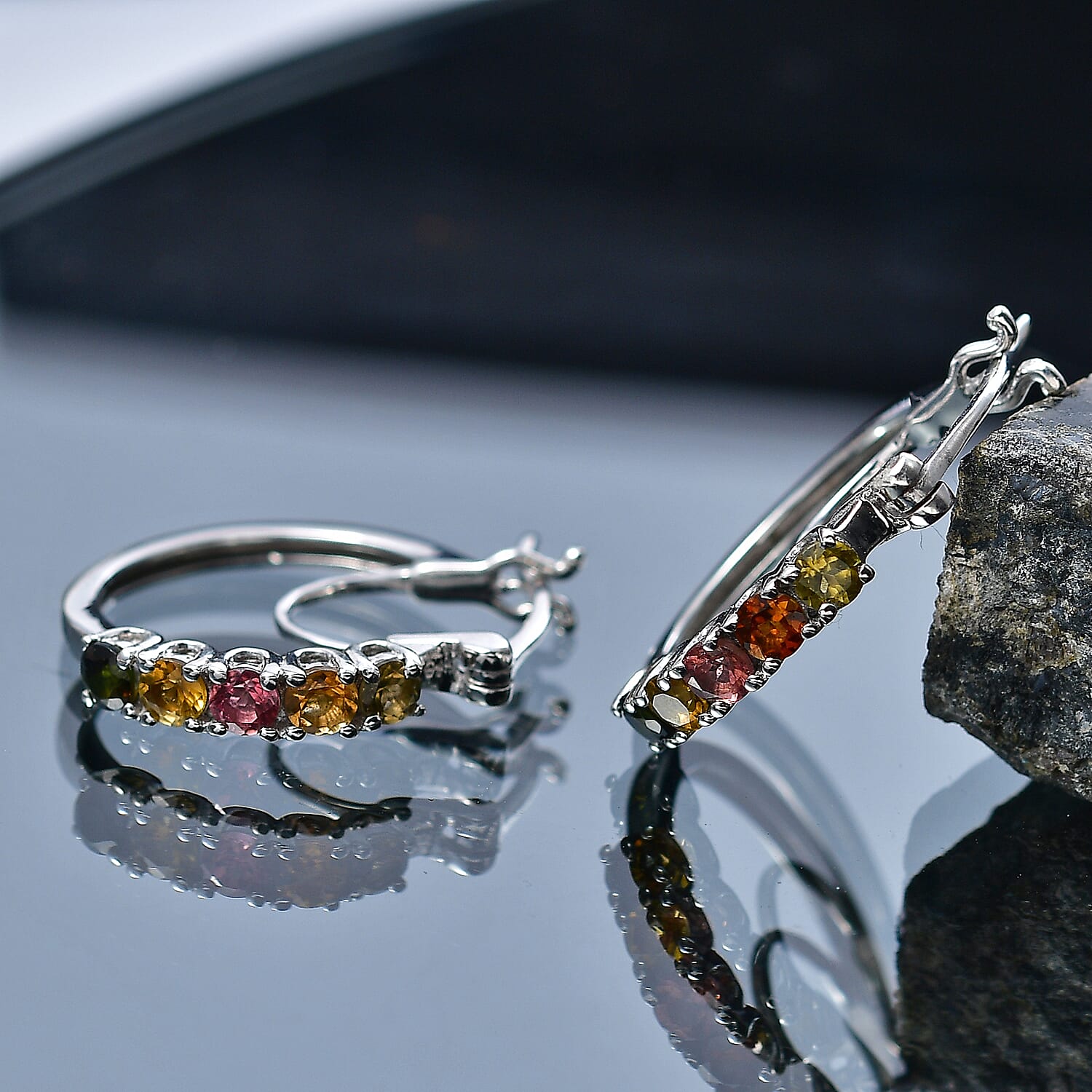 D'Joy - Multi-Tourmaline Earring with Clasp in Platinum Overlay Sterling Silver 1.15 Ct. 8531564 2