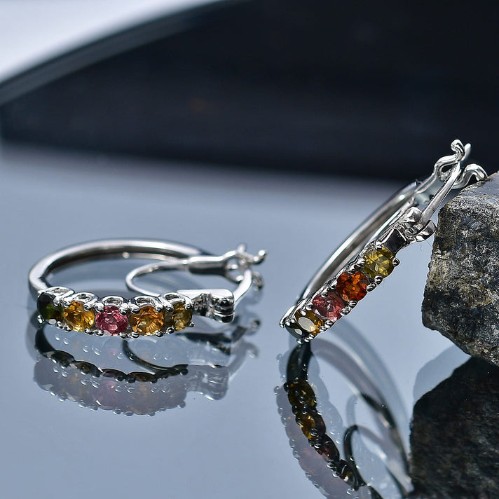 D'Joy - Multi-Tourmaline Earring with Clasp in Platinum Overlay Sterling Silver 1.15 Ct. 8531564 2