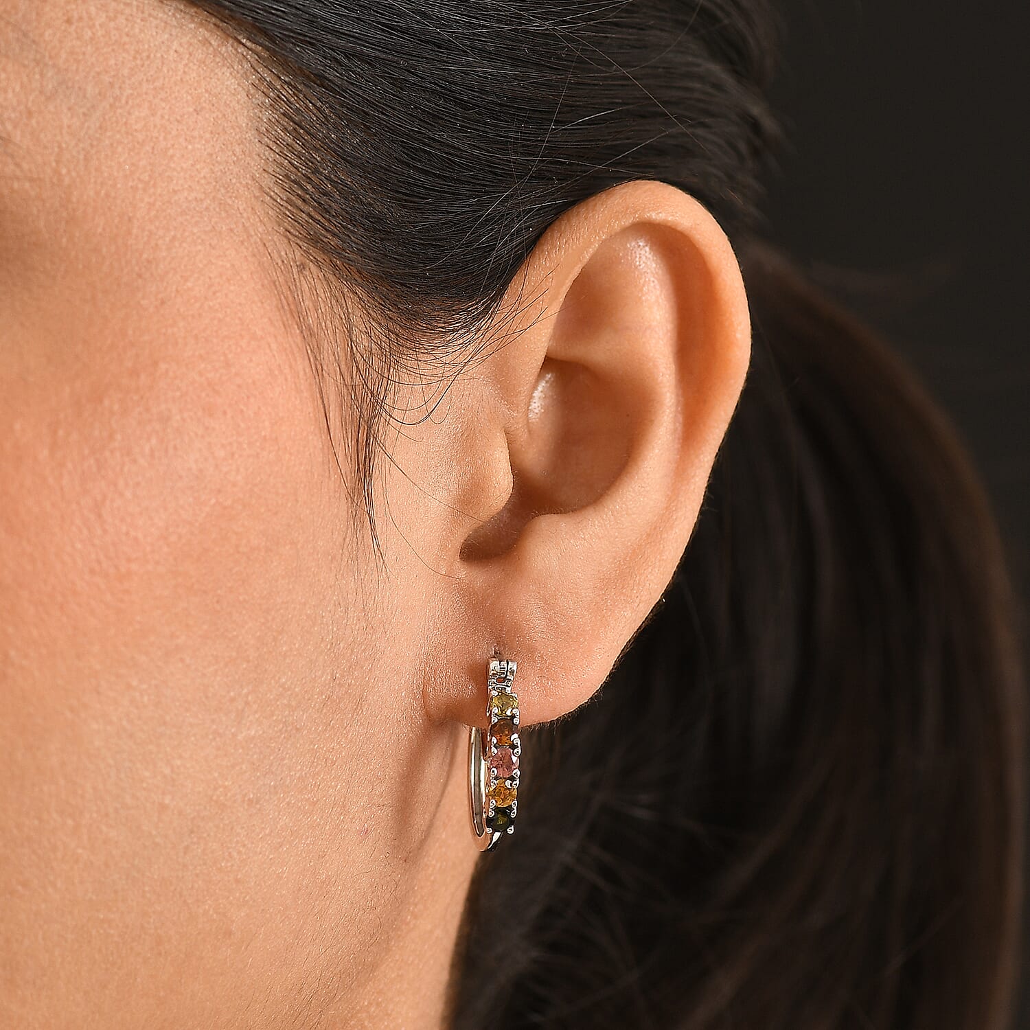 D'Joy - Multi-Tourmaline Earring with Clasp in Platinum Overlay Sterling Silver 1.15 Ct. 8531564 3