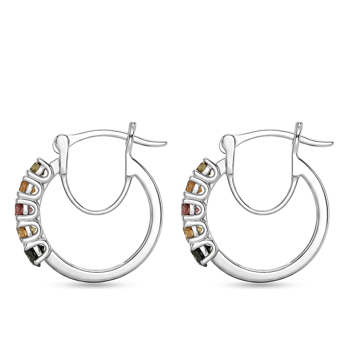 D'Joy - Multi-Tourmaline Earring with Clasp in Platinum Overlay Sterling Silver 1.15 Ct. 8531564 4