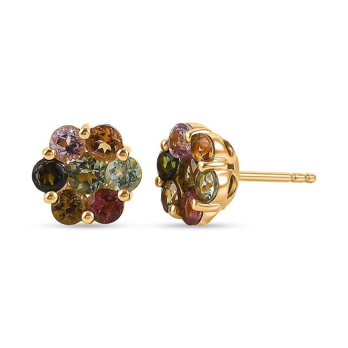 D'Joy - Multi-Tourmaline Earring with Push Post in Yellow Gold Plated Sterling Silver 1.75 Ct. 8531565 1