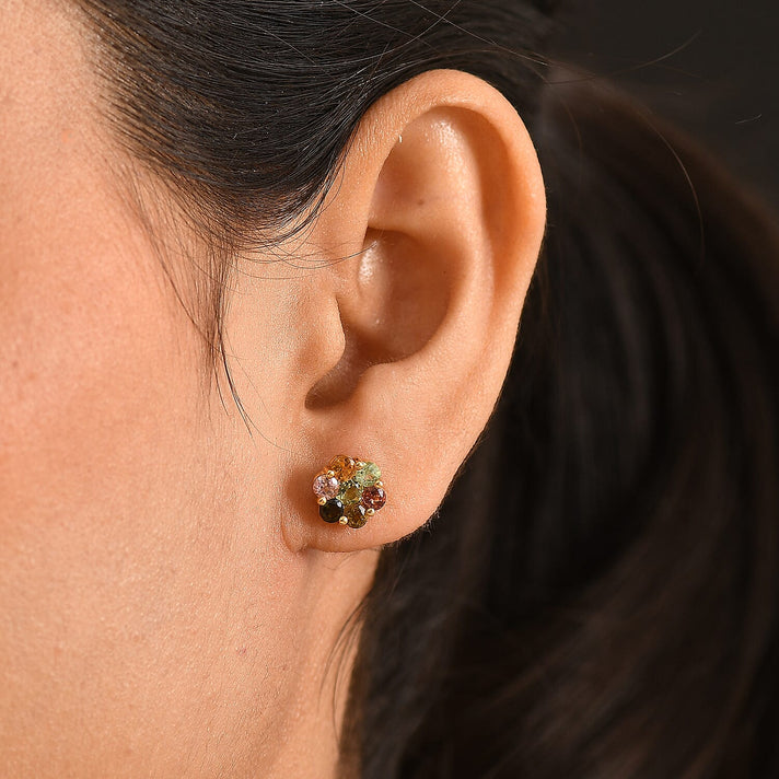 D'Joy - Multi-Tourmaline Earring with Push Post in Yellow Gold Plated Sterling Silver 1.75 Ct. 8531565 2