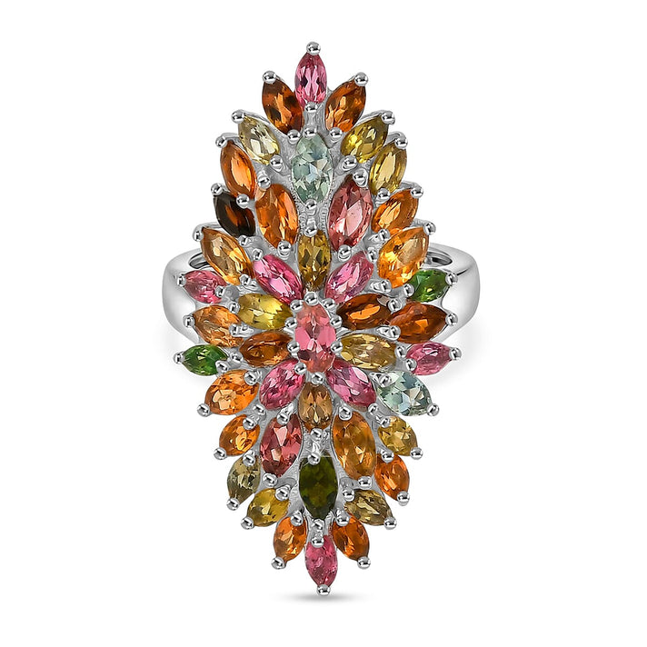 D'Joy Multi-Tourmaline Floral Cluster Ring in Rhodium Overlay Sterling Silver 4.28 Ct 8531377 1