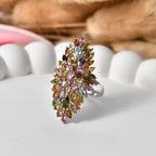 D'Joy Multi-Tourmaline Floral Cluster Ring in Rhodium Overlay Sterling Silver 4.28 Ct.