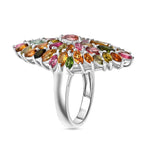 D'Joy Multi-Tourmaline Floral Cluster Ring in Rhodium Overlay Sterling Silver 4.28 Ct.