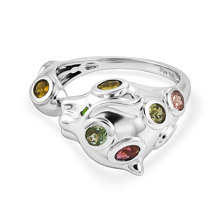 D'Joy - Multi-Tourmaline &amp; Natural Chrome Diopside Panther Ring in Rhodium Overlay Sterling Silver 1.70 Ct. 8547655 1