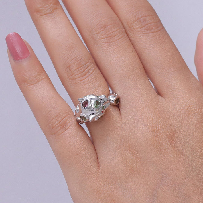 D'Joy - Multi-Tourmaline &amp; Natural Chrome Diopside Panther Ring in Rhodium Overlay Sterling Silver 1.70 Ct. 8547655 2