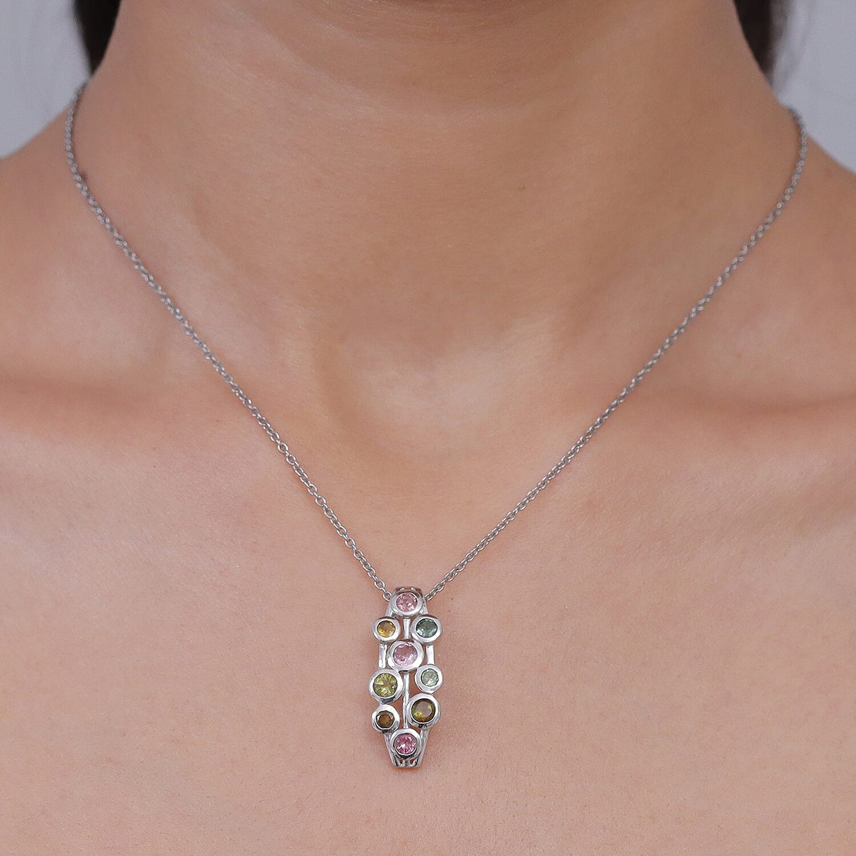 D'Joy - Multi-Tourmaline Pendant in Rhodium Overlay Sterling Silver  1.75 Ct. 8547652 2