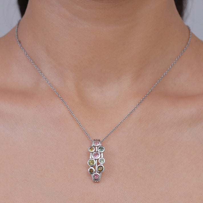 D'Joy - Multi-Tourmaline Pendant in Rhodium Overlay Sterling Silver  1.75 Ct. 8547652 2