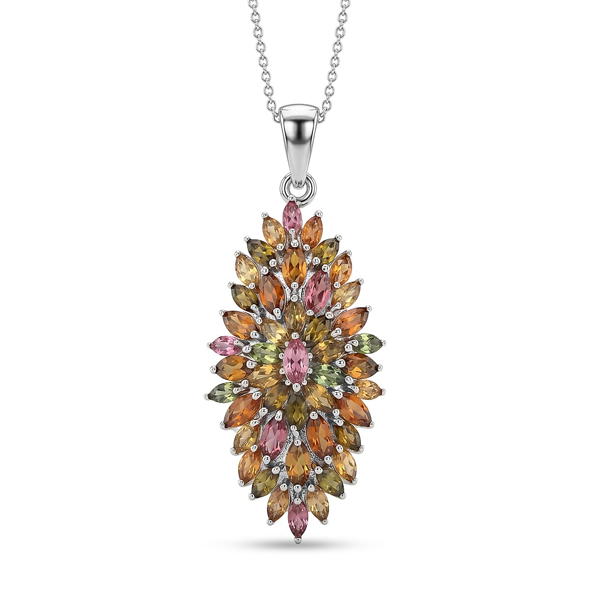 D'Joy - Multi-Tourmaline Cluster Pendant with Chain (Size 20) in Rhodium Overlay Sterling Silver 4.28 Ct. 4466224 0