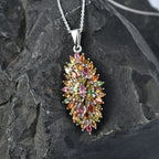 D'Joy - Multi-Tourmaline Cluster Pendant with Chain (Size 20) in Rhodium Overlay Sterling Silver 4.28 Ct.