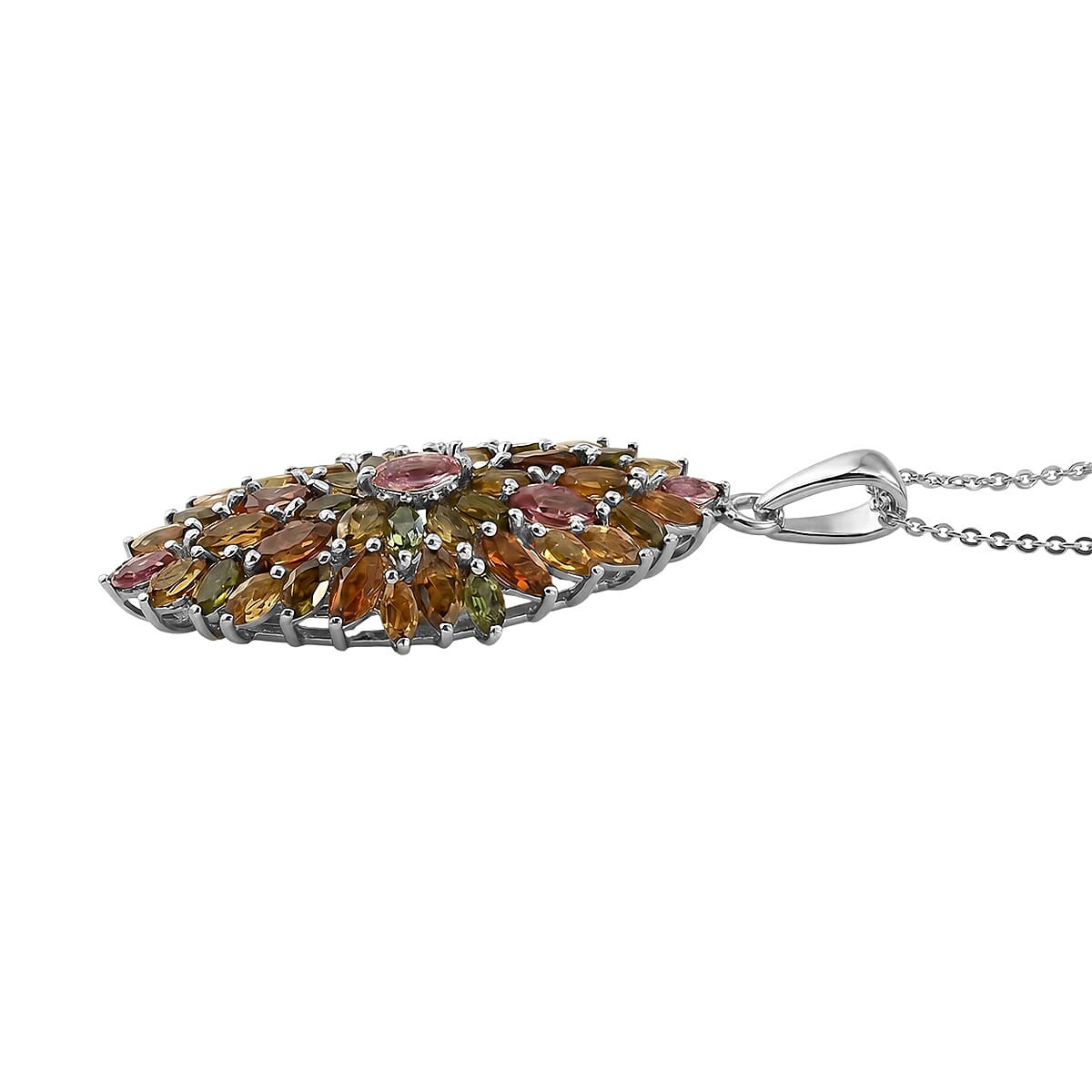 D'Joy - Multi-Tourmaline Cluster Pendant with Chain (Size 20) in Rhodium Overlay Sterling Silver 4.28 Ct. 4466224 4