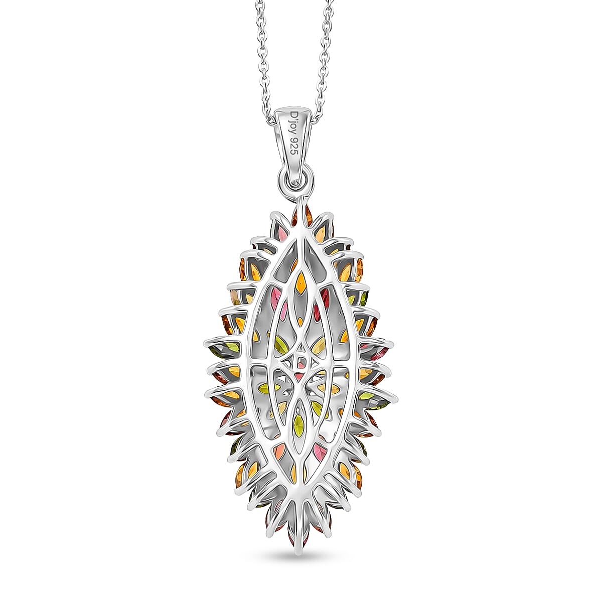 D'Joy - Multi-Tourmaline Cluster Pendant with Chain (Size 20) in Rhodium Overlay Sterling Silver 4.28 Ct. 4466224 5