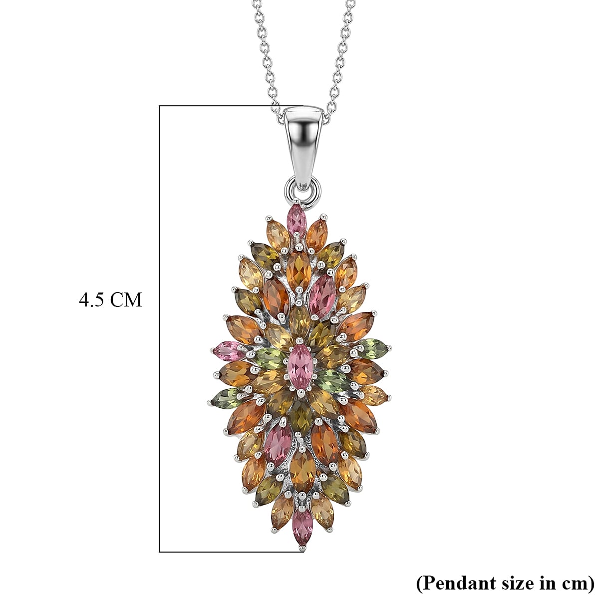 D'Joy - Multi-Tourmaline Cluster Pendant with Chain (Size 20) in Rhodium Overlay Sterling Silver 4.28 Ct. 4466224 7