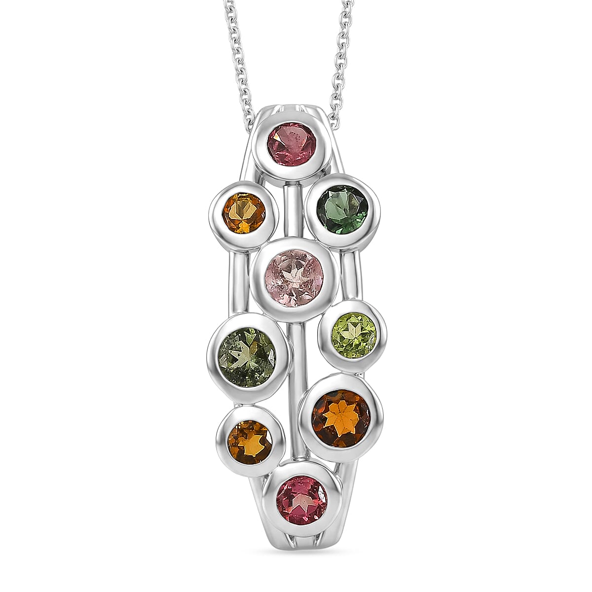 LIVE FROM BRAZIL SPECIAL - Multi-Tourmaline Bubble Pendant with Chain (Size 20) in Rhodium Overlay Sterling Silver 1.75 Ct. V32526011 0