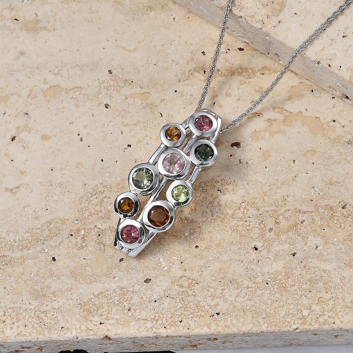 LIVE FROM BRAZIL SPECIAL - Multi-Tourmaline Bubble Pendant with Chain (Size 20) in Rhodium Overlay Sterling Silver 1.75 Ct. V32526011 3
