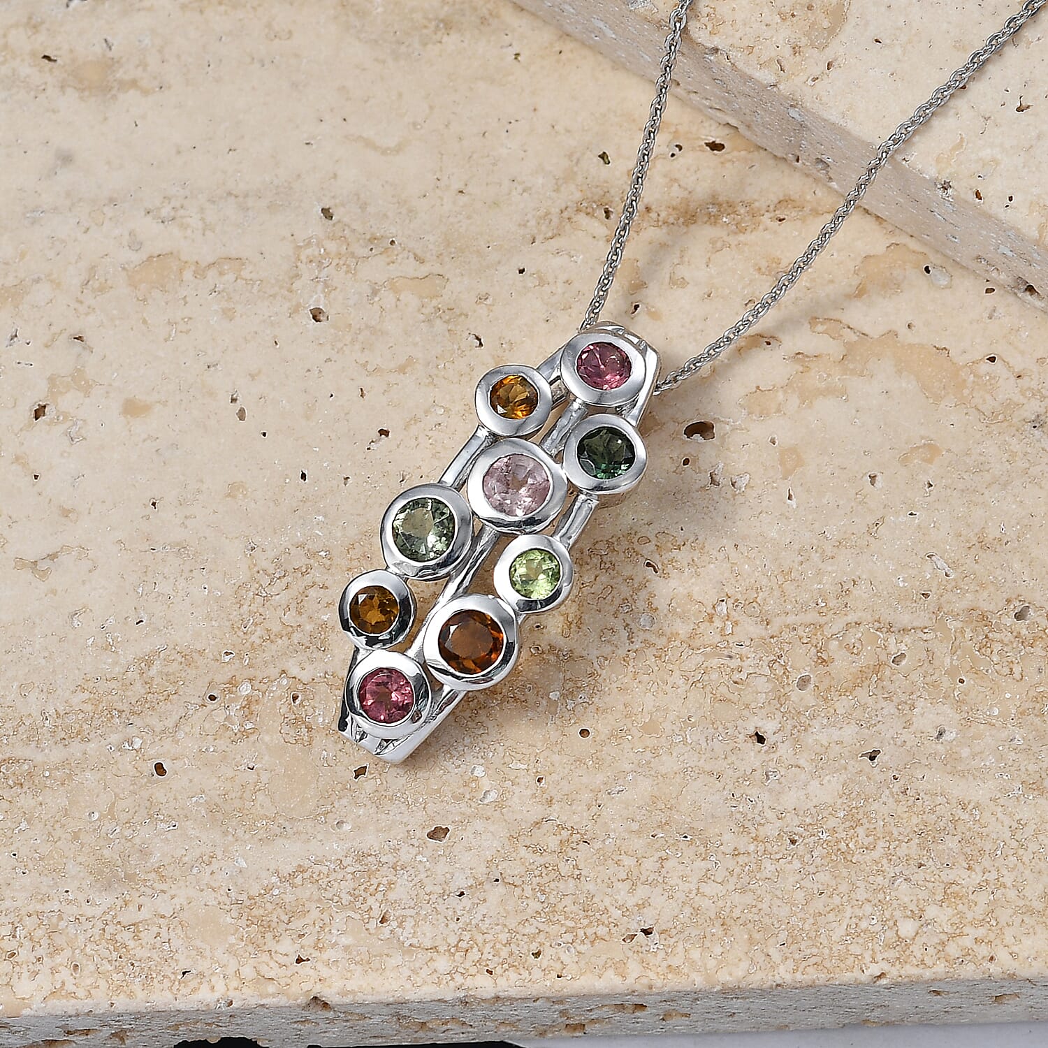 LIVE FROM BRAZIL SPECIAL - Multi-Tourmaline Bubble Pendant with Chain (Size 20) in Rhodium Overlay Sterling Silver 1.75 Ct. V32526011 3