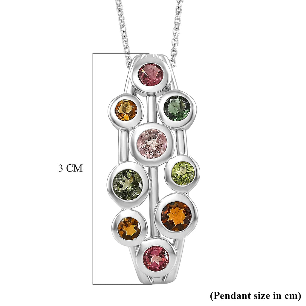 D'Joy - Multi-Tourmaline Cluster Pendant with Chain (Size 20) in Rhodium Overlay Sterling Silver 1.75 Ct.