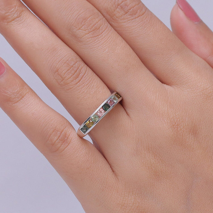 D'Joy - Multi-Tourmaline Half Eternity Band Ring in Platinum Overlay Sterling Silver 1.00 Ct. 8531550 2