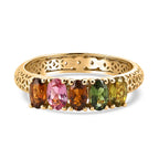 D'Joy - Multi-Tourmaline 5 Stone Ring in Yellow Gold Plated Sterling Silver 1.13 Ct.