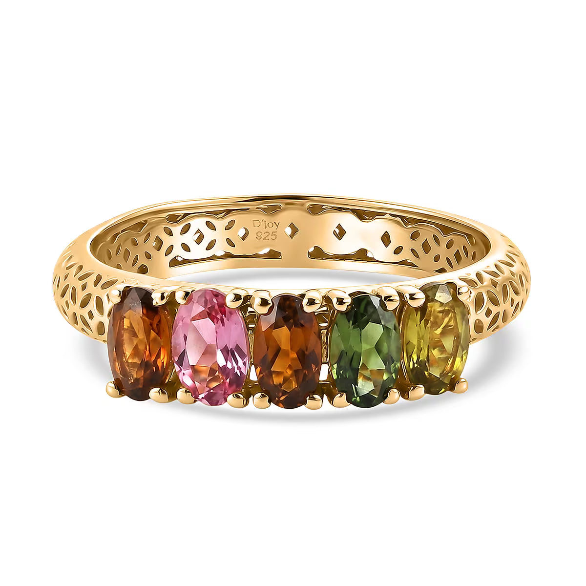 D'Joy - Multi-Tourmaline 5-Stone Ring in Yellow Gold Plated Sterling Silver 1.13 Ct. 8557627 0