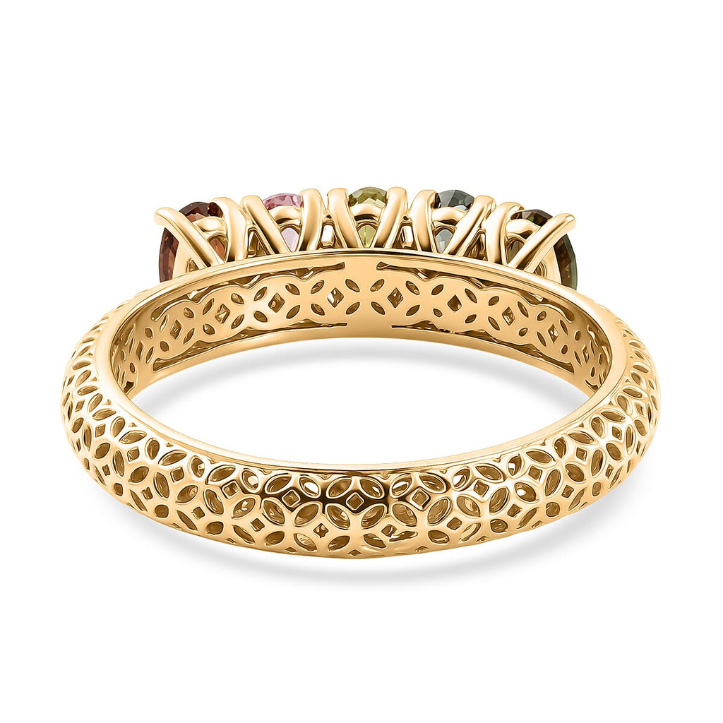D'Joy - Multi-Tourmaline 5 Stone Ring in Yellow Gold Plated Sterling Silver 1.13 Ct.
