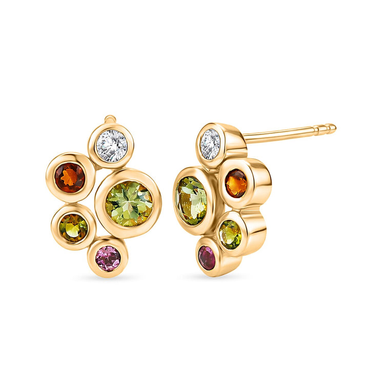 D'Joy - Multi-Tourmaline &amp; White Zircon Cluster Earring with Push Post in Yellow Gold Plated Sterling Silver 1.08 Ct. 8538393 1