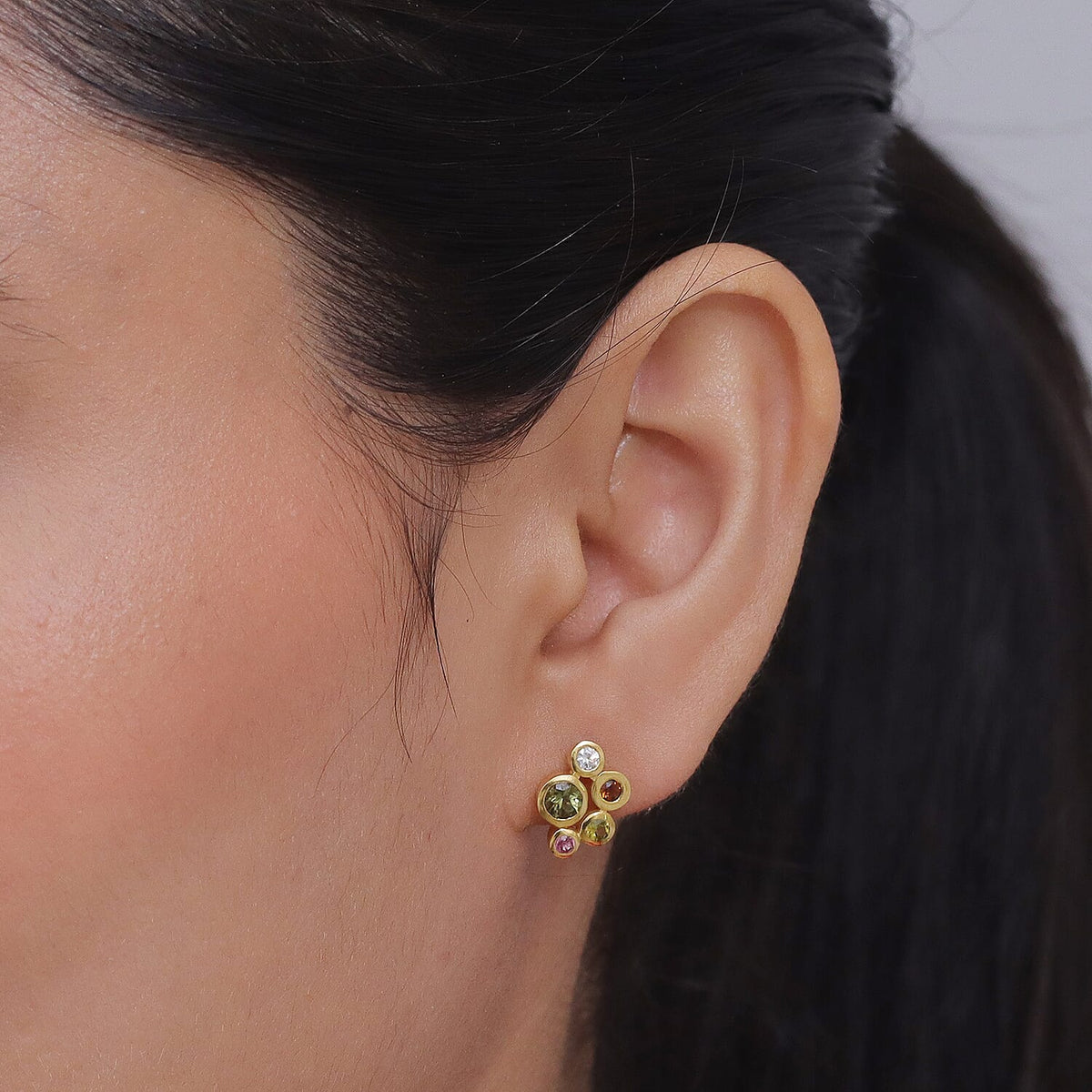 D'Joy - Multi-Tourmaline &amp; White Zircon Cluster Earring with Push Post in Yellow Gold Plated Sterling Silver 1.08 Ct. V32513215 2