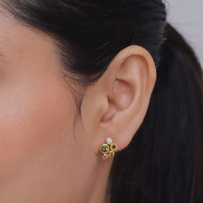D'Joy - Multi-Tourmaline &amp; White Zircon Cluster Earring with Push Post in Yellow Gold Plated Sterling Silver 1.08 Ct. 8538393 2