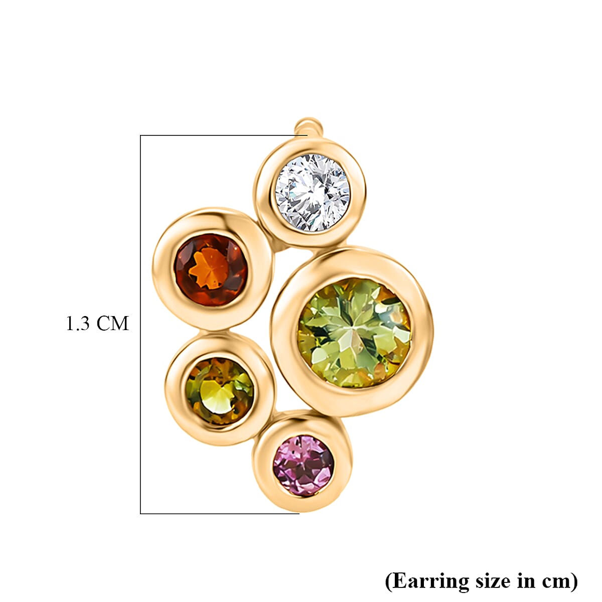 D'Joy - Multi-Tourmaline &amp; White Zircon Cluster Earring with Push Post in Yellow Gold Plated Sterling Silver 1.08 Ct. V32513215 5