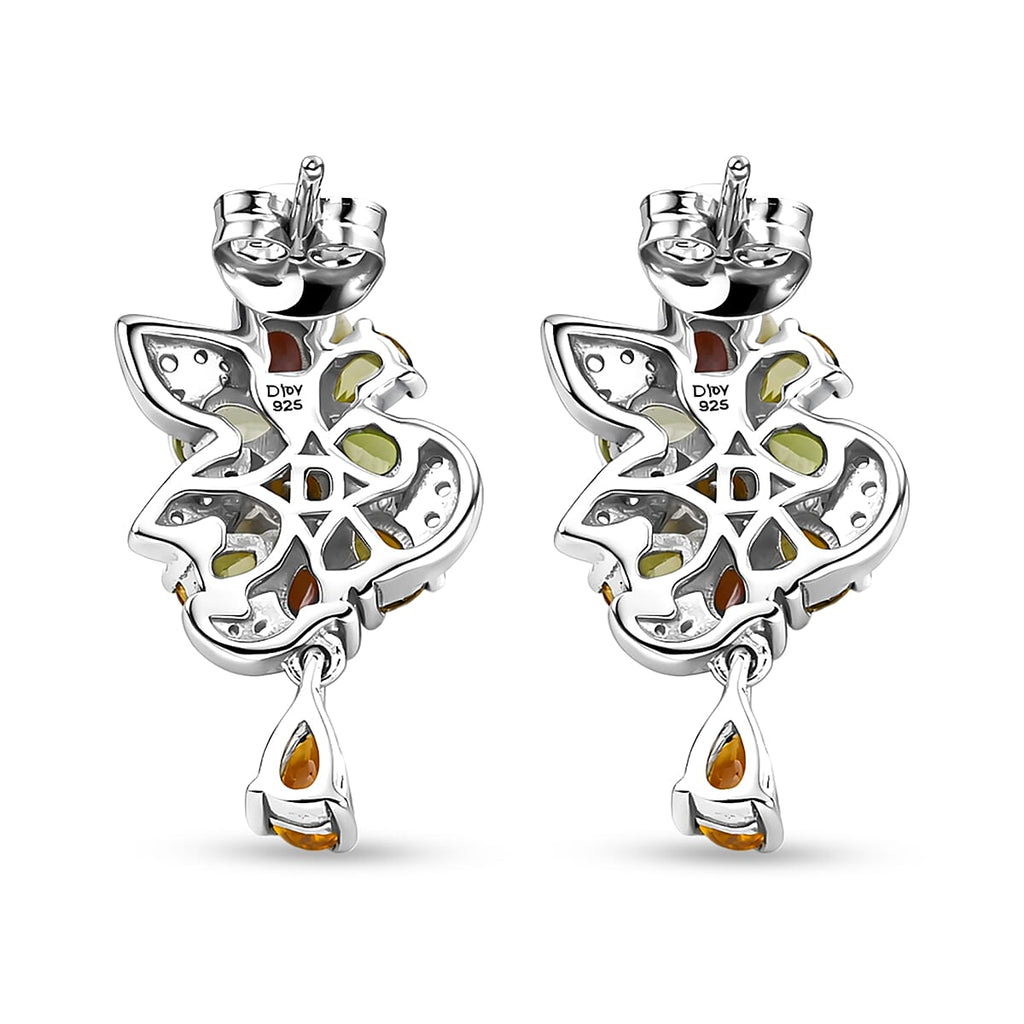 D'Joy - Multi-Tourmaline & White Zircon Cluster Earring with Push Post in Rhodium Overlay Sterling Silver 3.15 Ct.