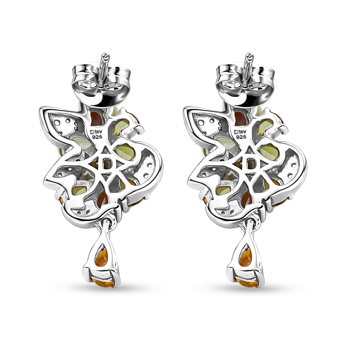 D'Joy - Multi-Tourmaline &amp; White Zircon Cluster Earring with Push Post in Rhodium Overlay Sterling Silver 3.15 Ct. V32524953 5