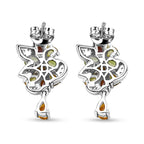 D'Joy - Multi-Tourmaline & White Zircon Cluster Earring with Push Post in Rhodium Overlay Sterling Silver 3.15 Ct.