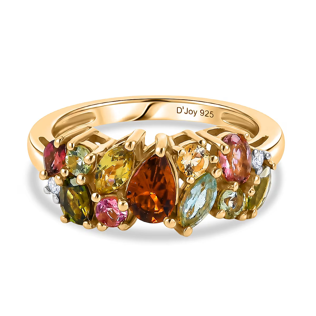 D'Joy Multi-Tourmaline &amp; White Zircon Cluster Ring in Yellow Gold Plated Sterling Silver 1.40 Ct. 8538455 0