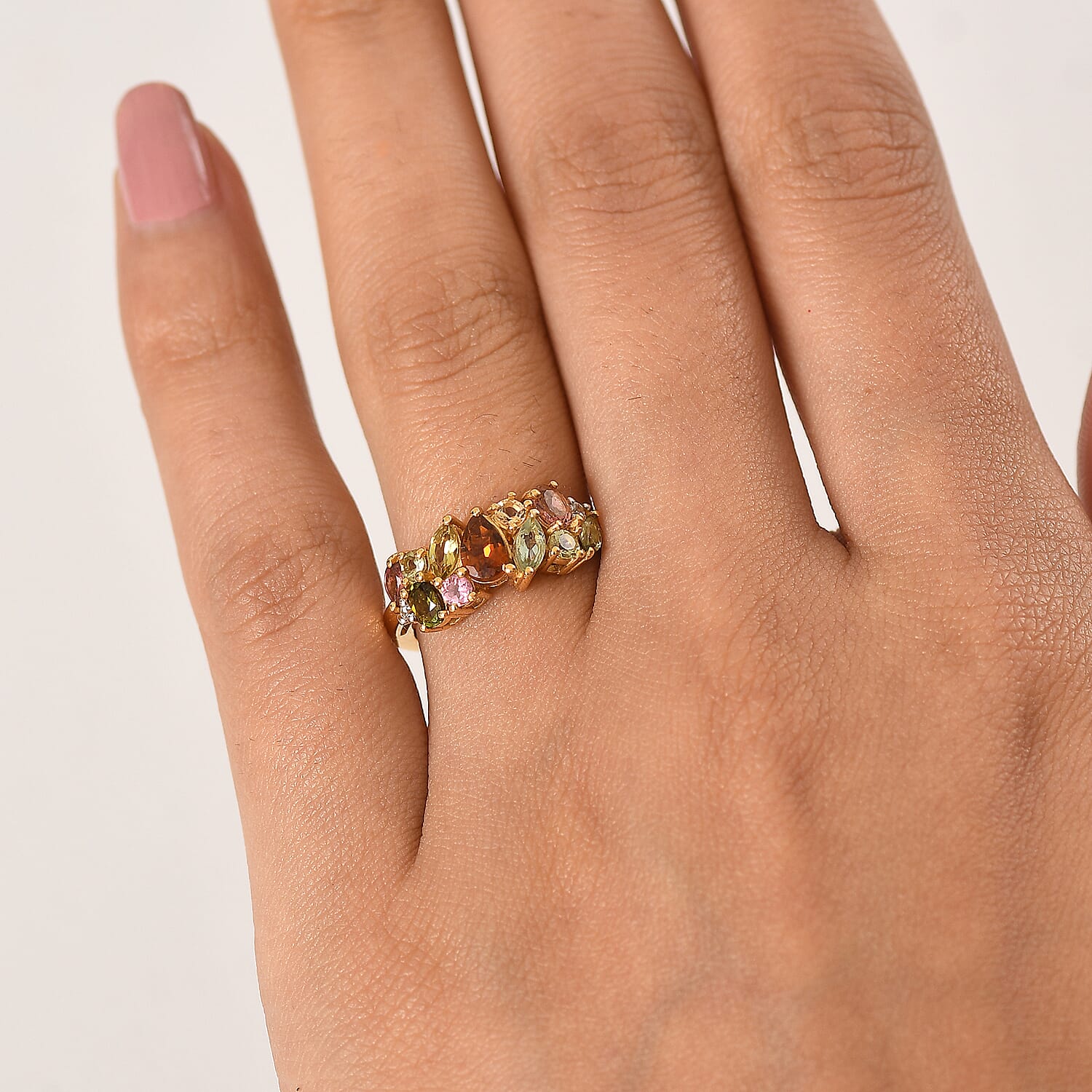 D'Joy Multi-Tourmaline &amp; White Zircon Cluster Ring in Yellow Gold Plated Sterling Silver 1.40 Ct. 8538455 2