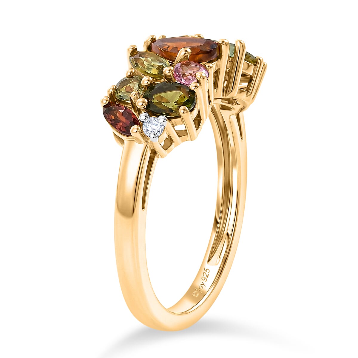 D'Joy Multi-Tourmaline &amp; White Zircon Cluster Ring in Yellow Gold Plated Sterling Silver 1.40 Ct. 8538455 4