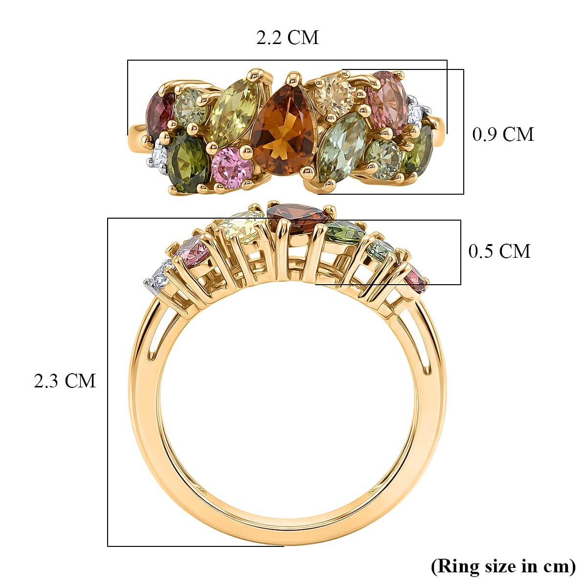 D'Joy Multi-Tourmaline &amp; White Zircon Cluster Ring in Yellow Gold Plated Sterling Silver 1.40 Ct. 8538455 6
