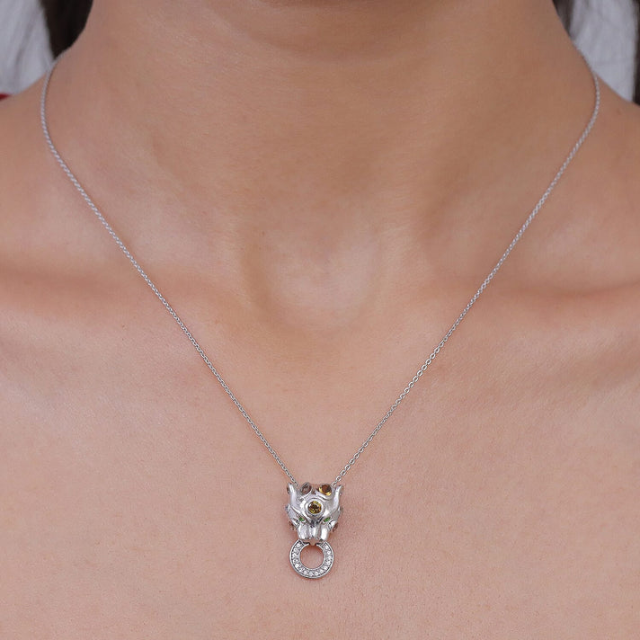 D'Joy - Multi-Tourmaline, White Zircon &amp; Natural Chrome Diopside Panther Pendant with Chain (Size 20) in Rhodium Overlay Sterling Silver 4469461 2