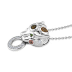 D'Joy - Multi-Tourmaline, White Zircon & Natural Chrome Diopside Panther Pendant with Chain (Size 20) in Rhodium Overlay Sterling Silver
