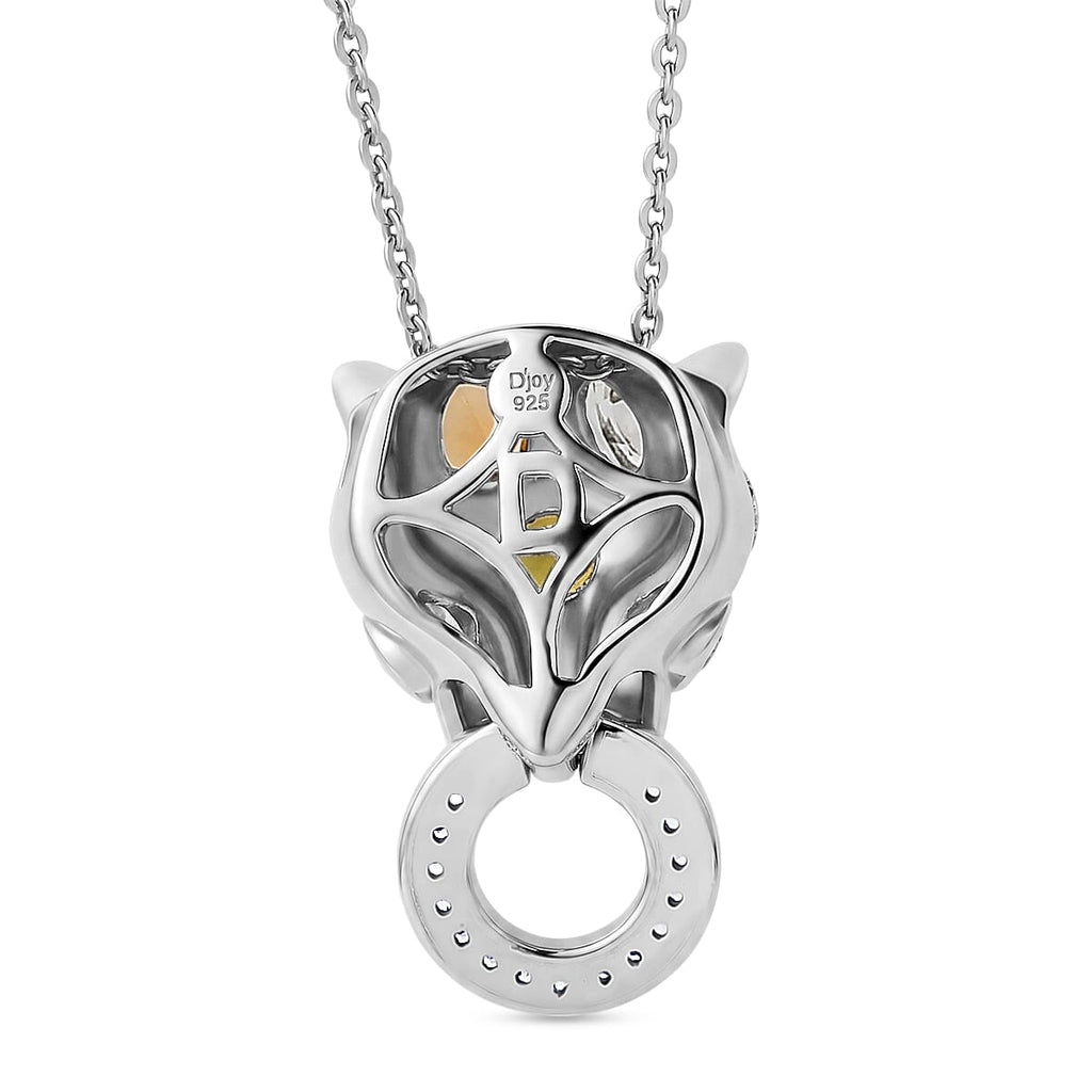 D'Joy - Multi-Tourmaline, White Zircon & Natural Chrome Diopside Panther Pendant with Chain (Size 20) in Rhodium Overlay Sterling Silver
