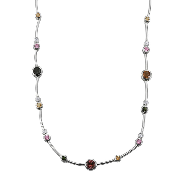 D'Joy - Multi-Tourmaline &amp; White Zircon Necklace (Size - 20) with Lobster Clasp in Rhodium Overlay Sterling Silver 4.90 Ct, Silver Wt. 11.46 Gms 8580896 1