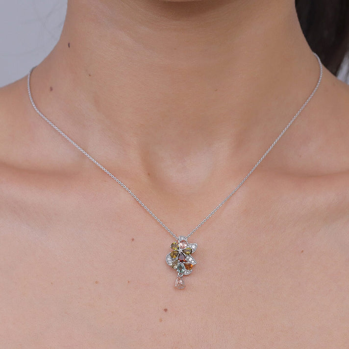 D'Joy - Multi-Tourmaline &amp; White Zircon Pendant with Chain (Size 20) in Rhodium Overlay Sterling Silver 1.64 Ct. 4470237 2