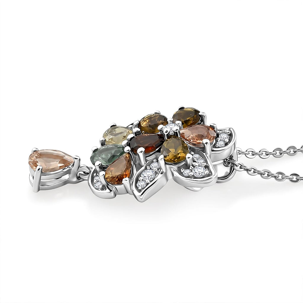 D'Joy - Multi-Tourmaline & White Zircon Pendant with Chain (Size 20) in Rhodium Overlay Sterling Silver 1.64 Ct.