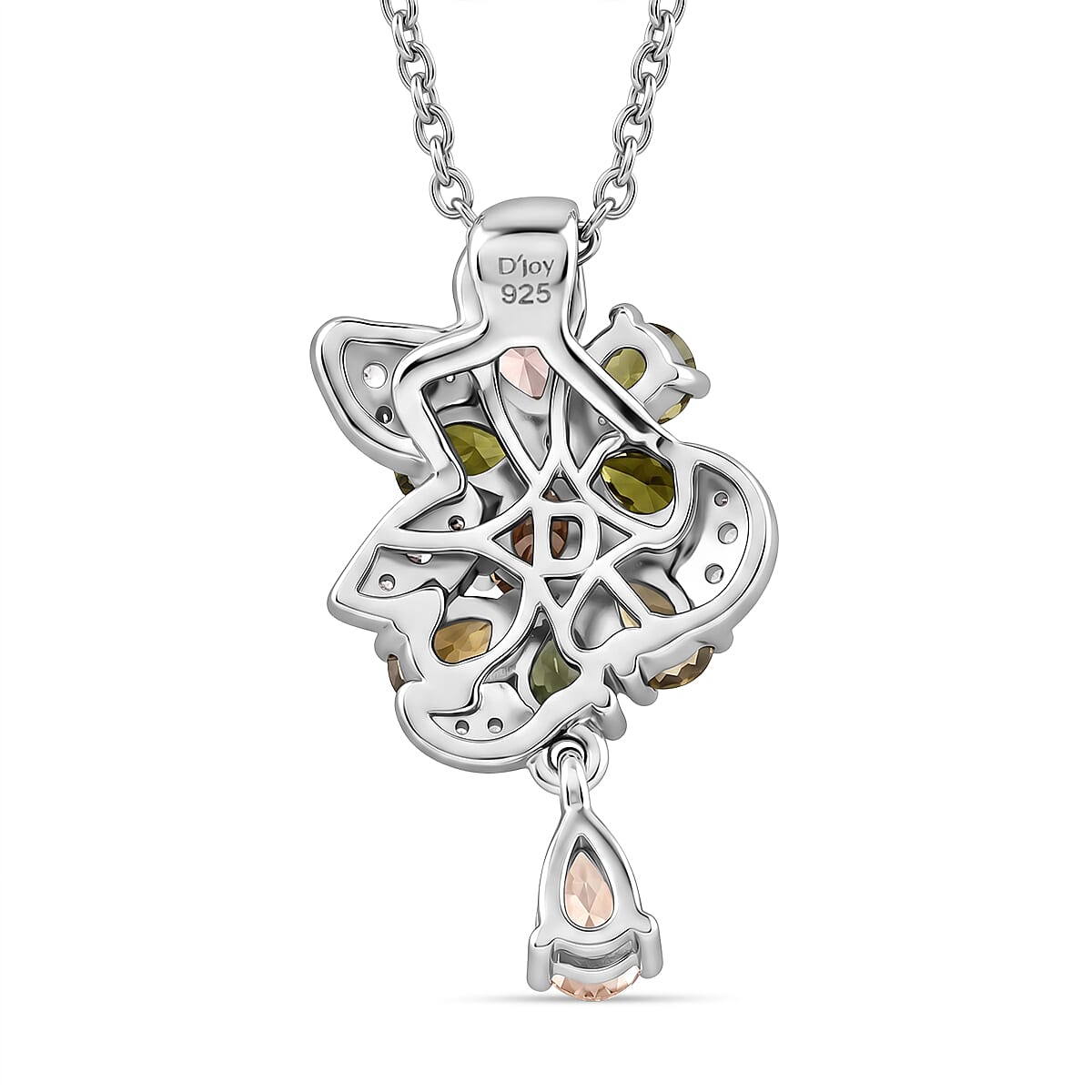 D'Joy - Multi-Tourmaline &amp; White Zircon Floral Vine Pendant with Chain (Size 20) in Rhodium Overlay Sterling Silver 1.64 Ct. 4470237 5