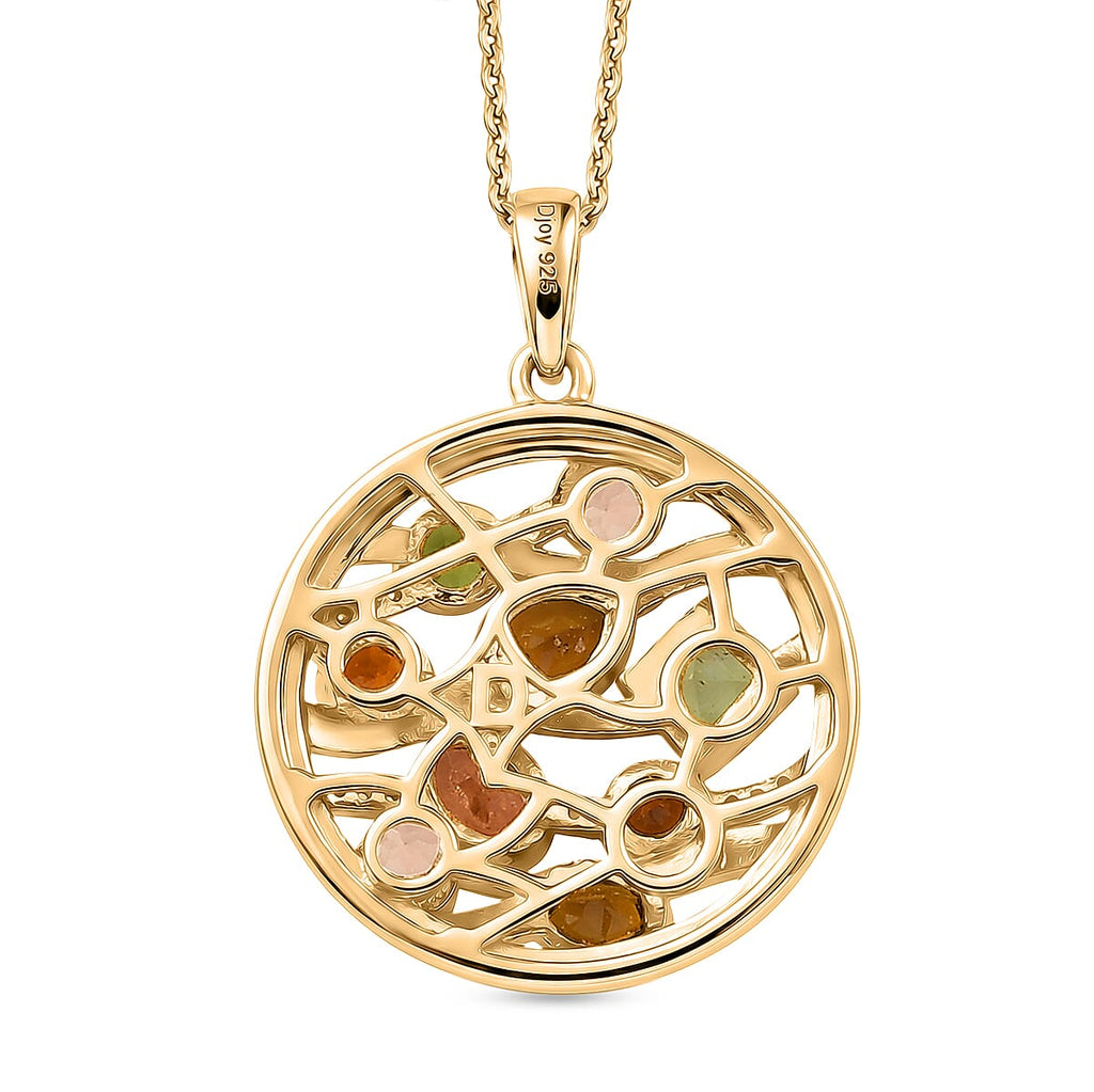 D'Joy - Multi-Tourmaline & White Zircon Cluster Pendant with Chain (Size 20) in Yellow Gold Plated Sterling Silver 1.12 Ct.
