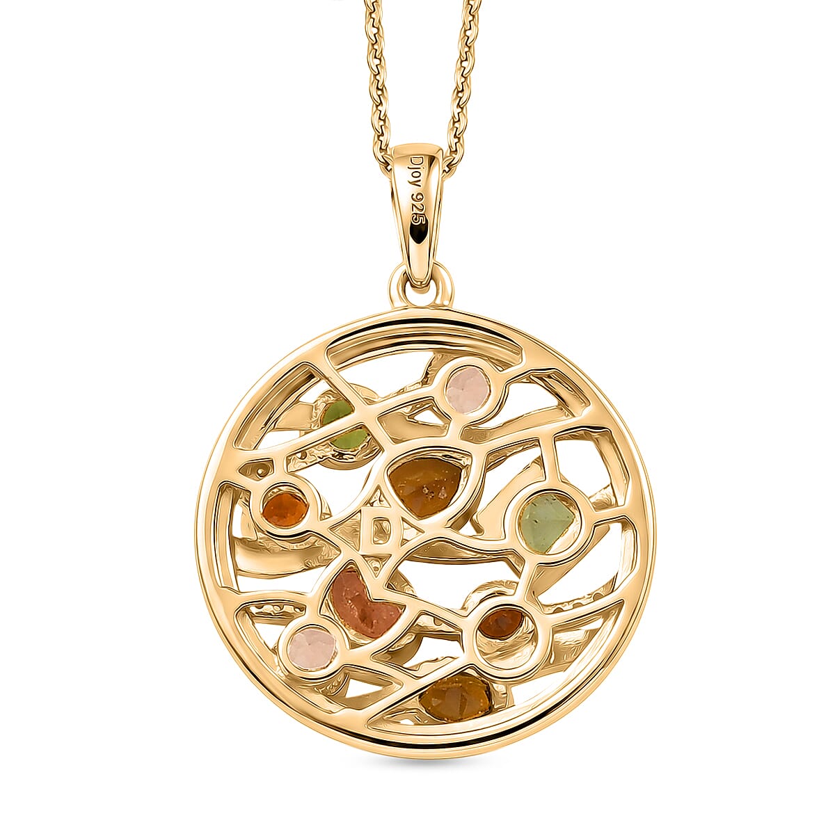 D'Joy - Multi-Tourmaline &amp; White Zircon Cluster Pendant with Chain (Size 20) in Yellow Gold Plated Sterling Silver 1.12 Ct. 4467976 5